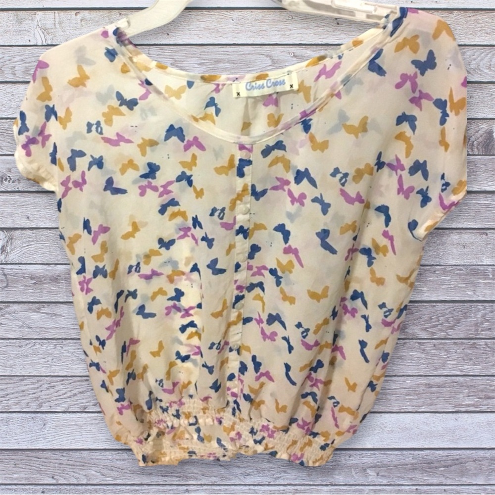 Criss Cross sheer butterfly blouse Large